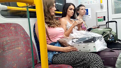 Three hot ladies flash their big tits in public