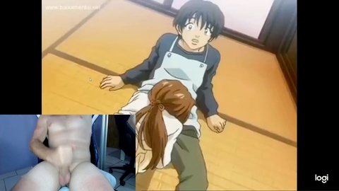 Guy enjoys watching a hentai anime while stroking himself