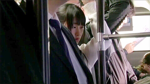 Asian teen gets ass fingering in the crowded bus
