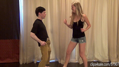Contest, ballbusting blonde asian, sneakers
