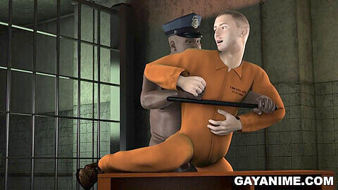 Muscular 3D animated prisoner takes a deep anal pounding from a horny, well-endowed black cop