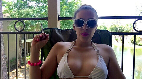 Sunglasses, white bikini, big tits
