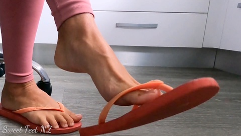 Sexy flip-flop play: dangling, toe spreading, toe wiggling, and more!