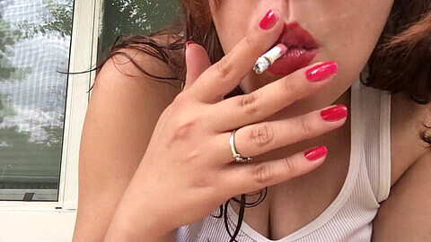 Naughty smoker, red lipstick smoking, red lipstick
