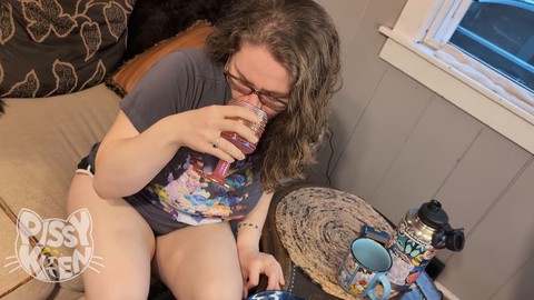 Pissy-Kitten takes it all as a human urinal with some golden showers