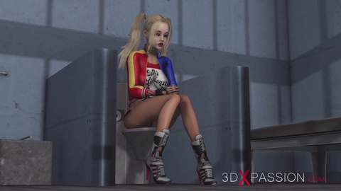 Insanely hot prison hookup with a cute babe dressed as Harley Quinn