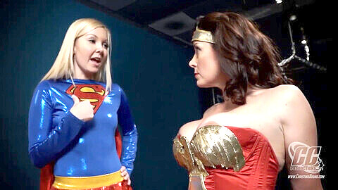 Lesbian Femdom Group Strapon Domination with Superheroine Wonder Chick