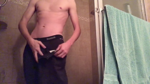 Steamy strip tease and sexy shower in Atlanta with a fit, skinny white guy