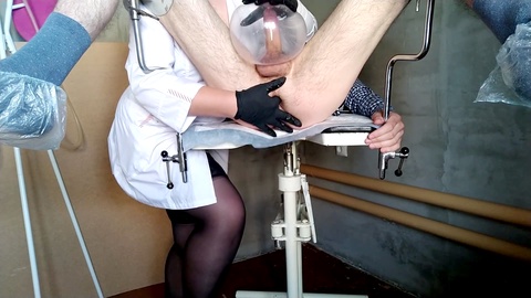 Medical fetish - BBW Russian nurse uses condom-covered toy to make patient cum hard
