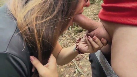 Outdoor cheating handjob by a hot milf ends with a mouthful of cum