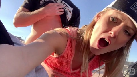 POV outdoor sex and blowjob next to train tracks in Las Vegas