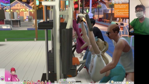 Sensual orgy at the gym where eight people indulge in weightlifting machine pleasures in The Sims 4