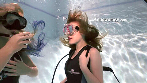 Drowning underwater, woman drowning underwater peril, scuba peril
