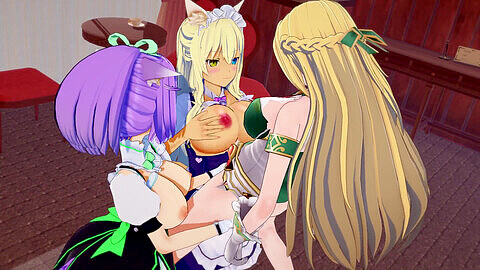 Futa Vert da Hyperdimension Neptunia alimenta il latte a Coconut e Cinnamon di Nekopara in una scena anime a tre!