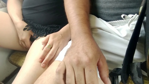 Inexperienced couple caught having anal sex in public bus, displaying wild masturbation and milky finish!
