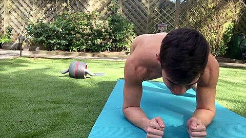 Intense naked workout in the great outdoors featuring a muscular Latino hunk
