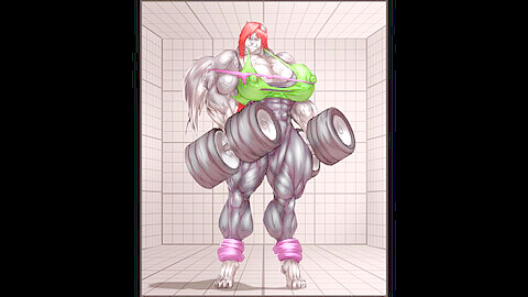 Red-haired, clothes ripped off, female muscle growth